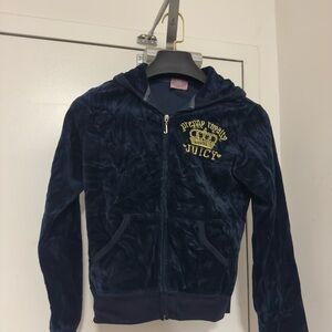 Juicy Couture Navy Velvet Zip Hoodie with Gold Crest